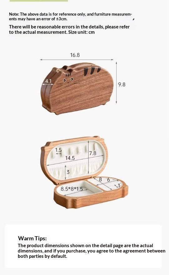 Cherry, Black Walnut Solid Wood Portable Jewelry Box with Multi-Compartment Storage