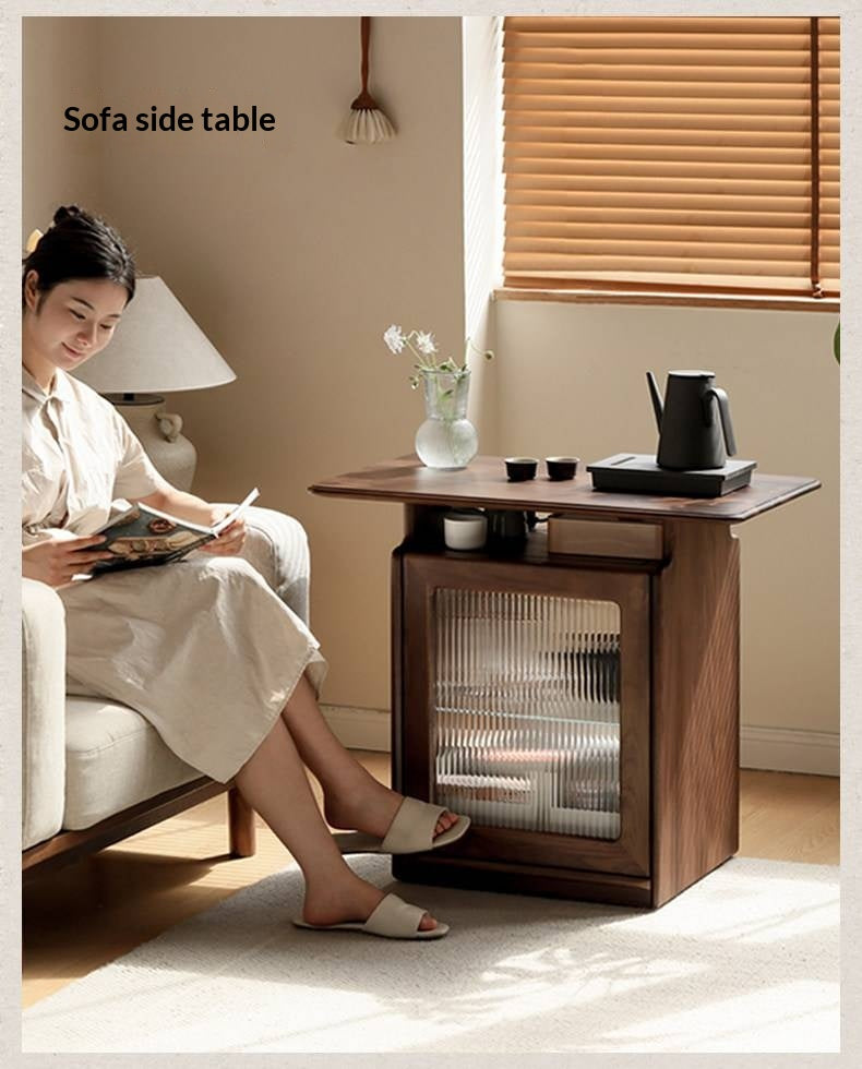 Ash, Black Walnut Solid Wood Mobile Coffee Cabinet
