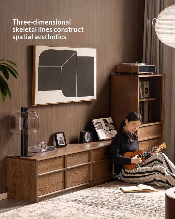 Ash Solid Wood Italian Luxury Floor-Standing TV Cabinet