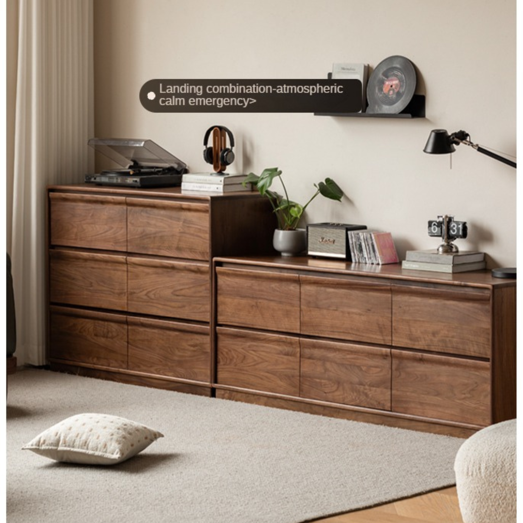 Black Walnut Solid Wood Six Drawers Dresser