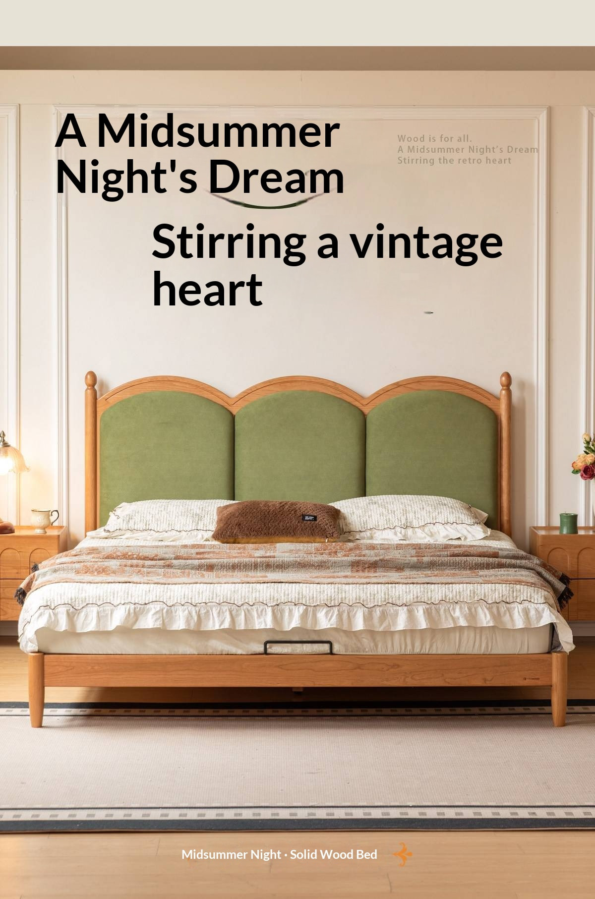 Cherry Wood Solid Wood French Country Bed with Scalloped Arch Panel Headboard