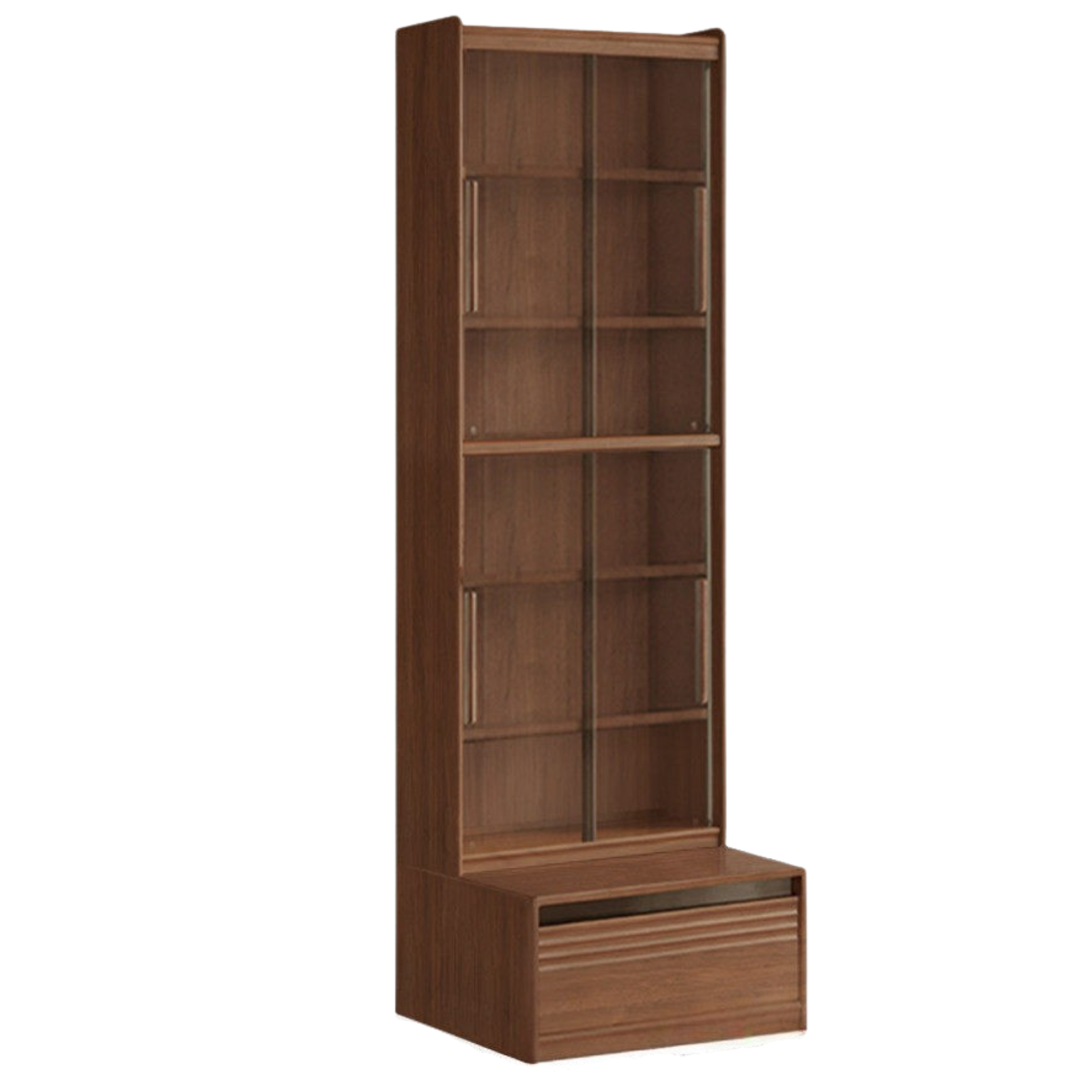 Black Walnut Solid Wood Integrated Wall Bookcase with Floor Display