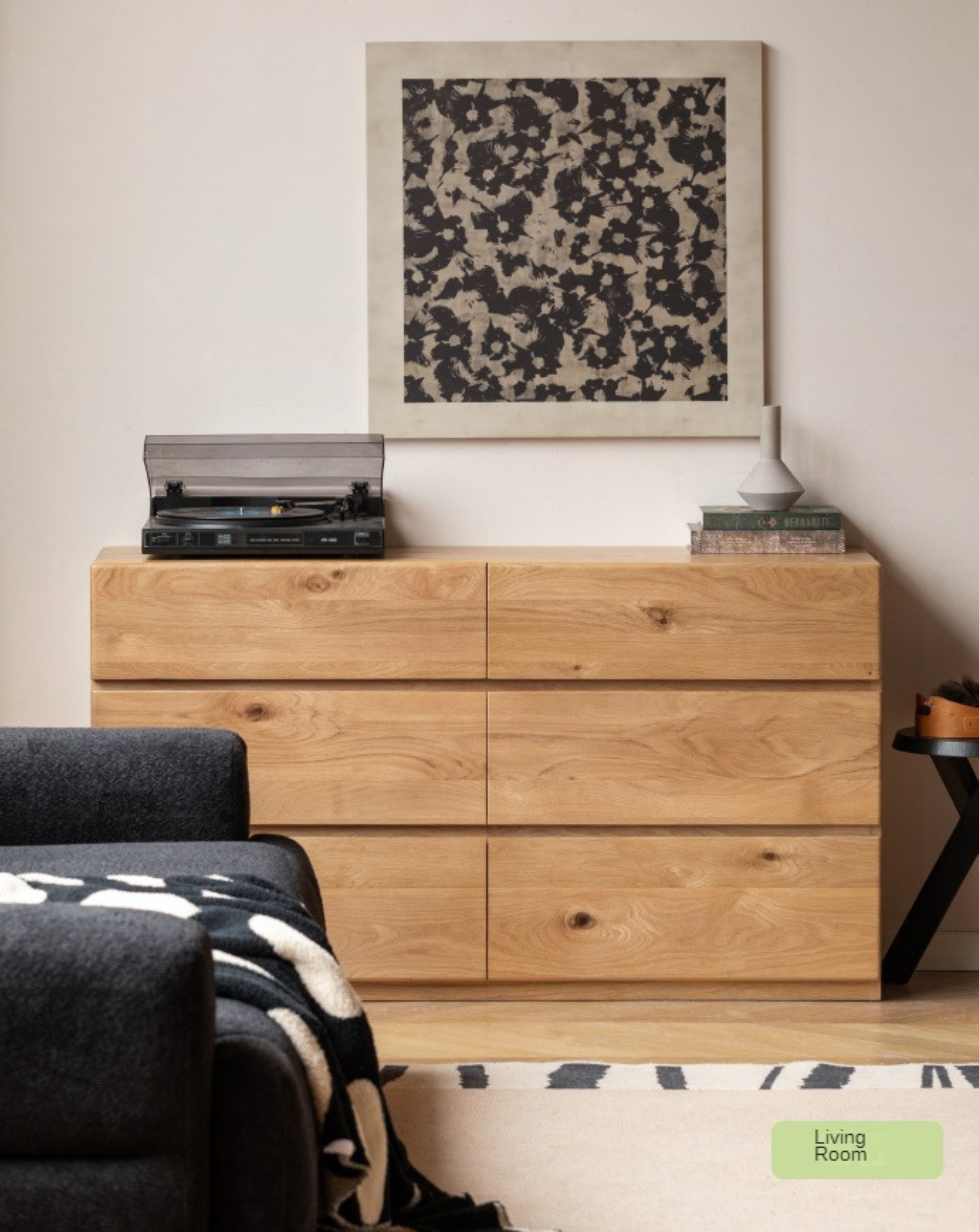 White Oak solid wood wabi-sabi style six-drawer cabinet