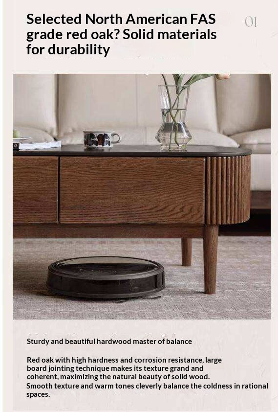 Oak Solid Wood Coffee Table with Rock Plate Surface