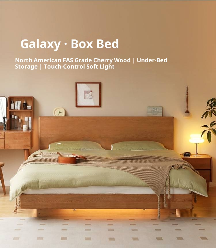 Cherry Solid Wood Night Light Suspended Box Bed