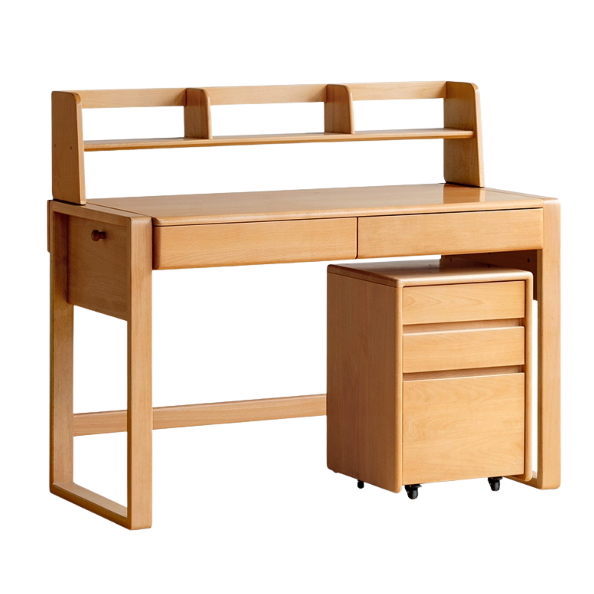 Beech Solid Wood Adjustable Height Children's Study Desk With Integrated Bookshelf