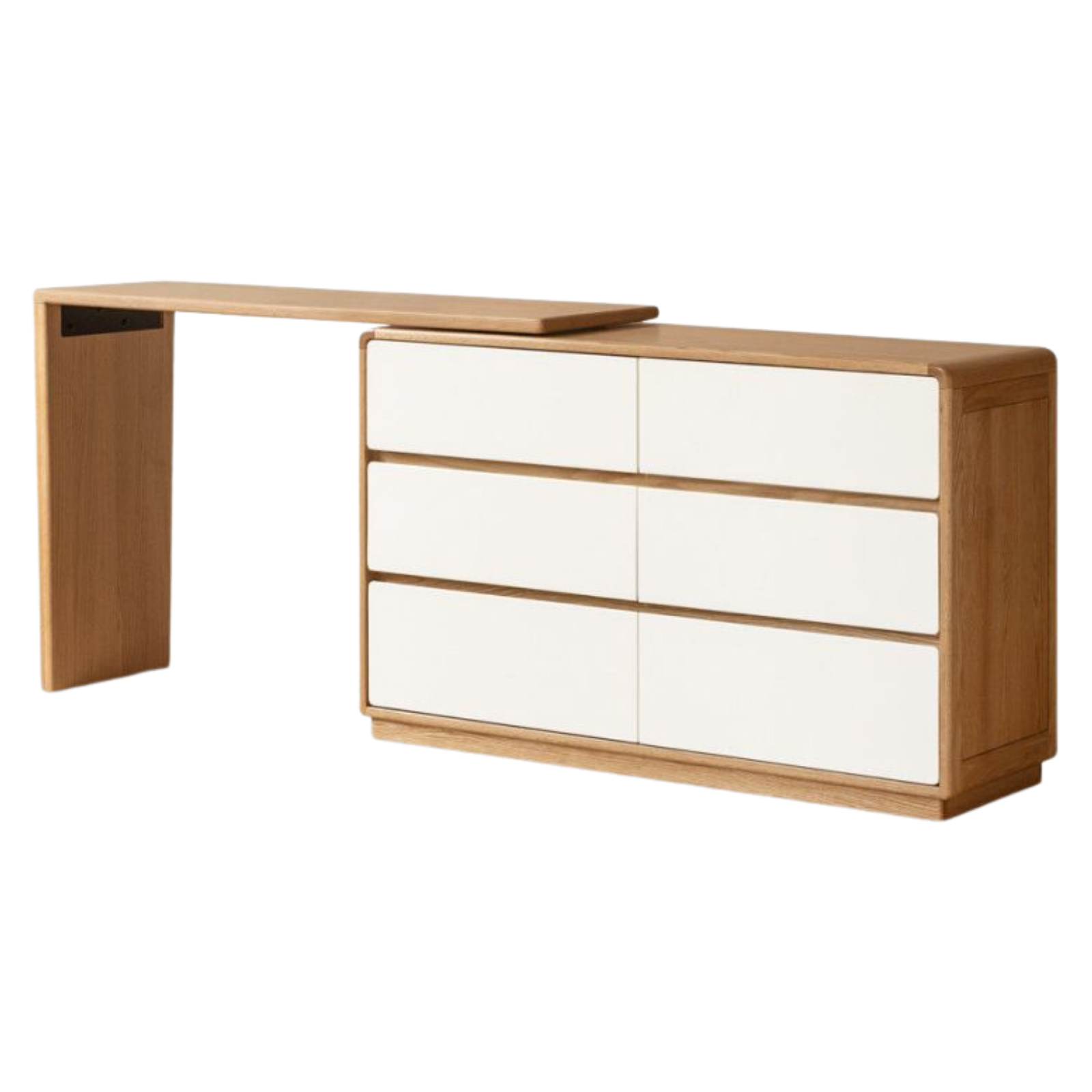Oak Solid Wood Vanity Table & Storage Cabinet Set Cream Style