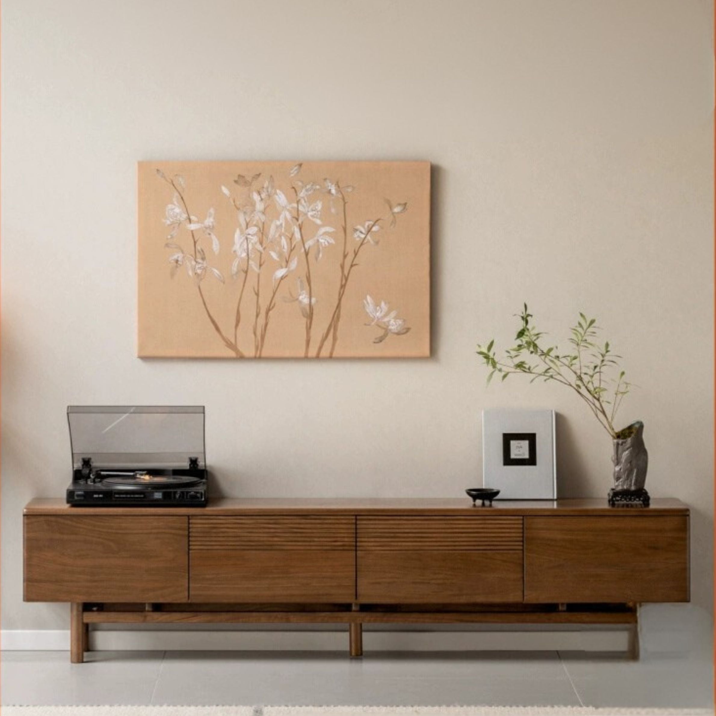 Black Walnut, Oak Solid Wood Floor TV Cabinet