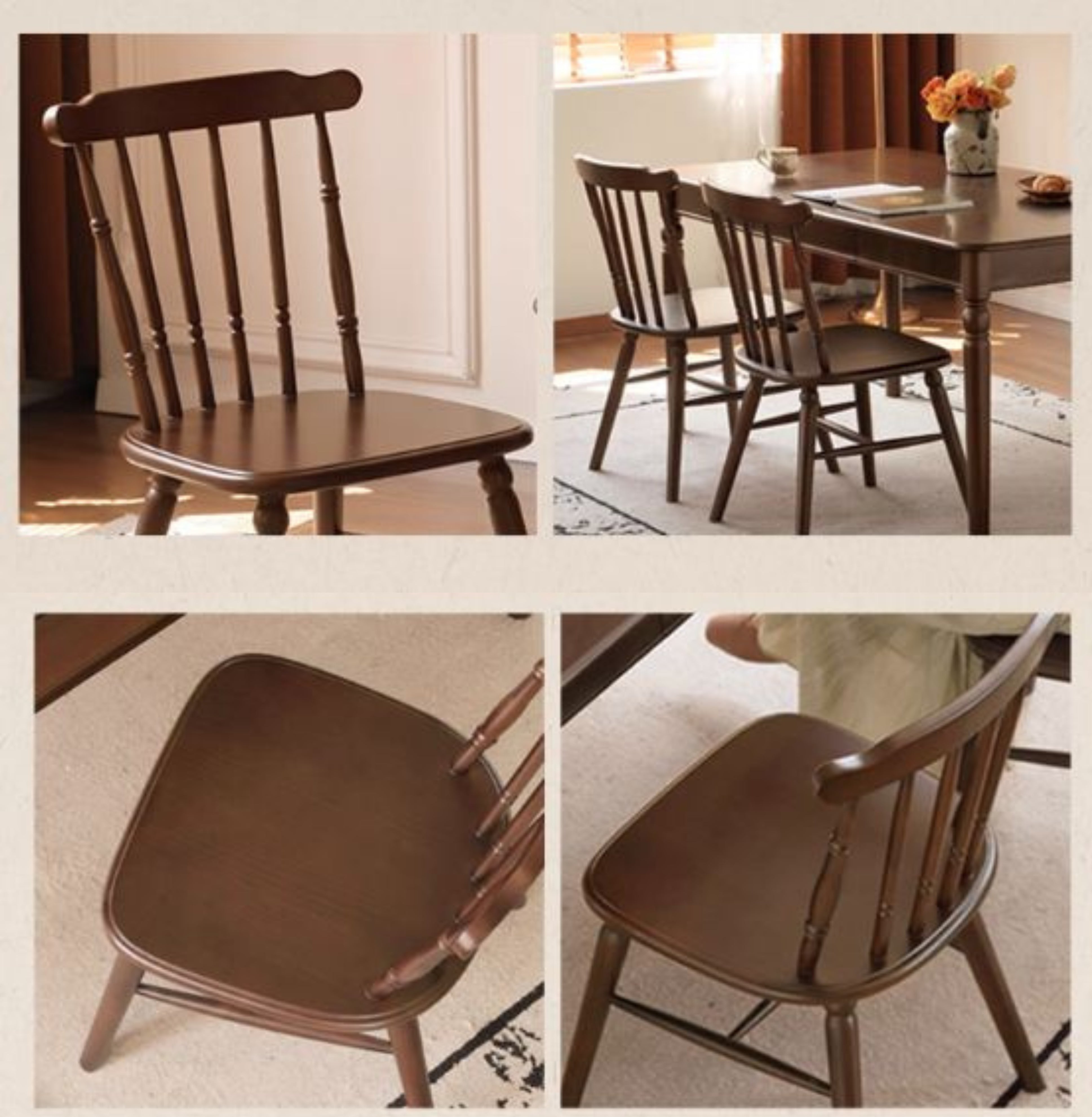 Set 4 pcs Beech, Black Walnut Solid Wood Dining Chair