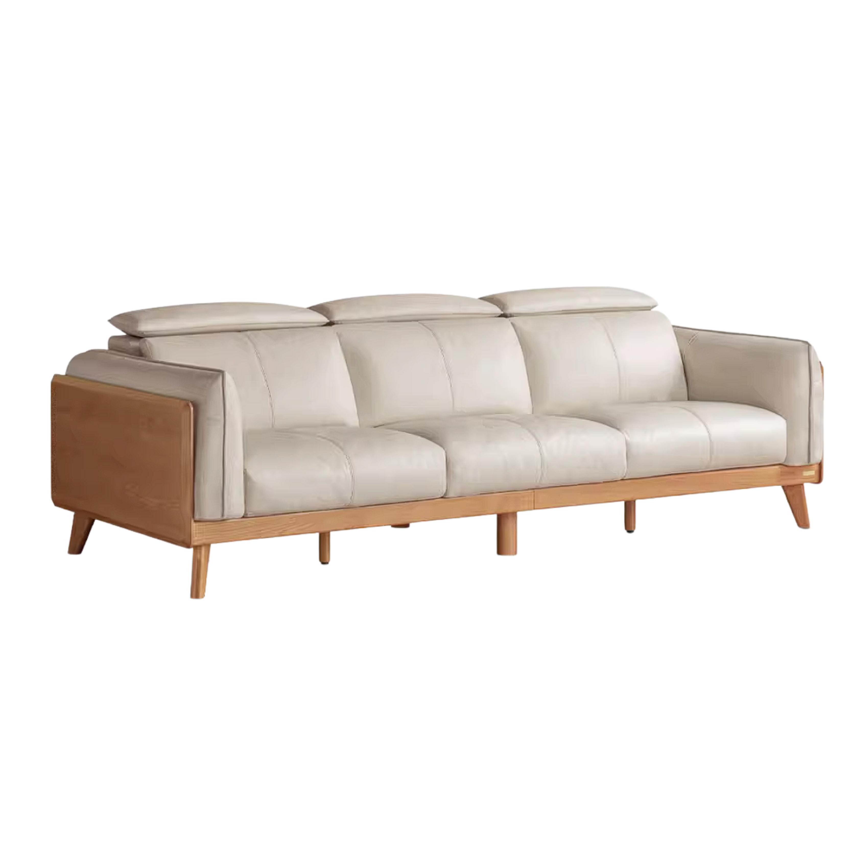 Cherry Wood Solid Wood Sofa Adjustable Headrest Genuine leather, fabric