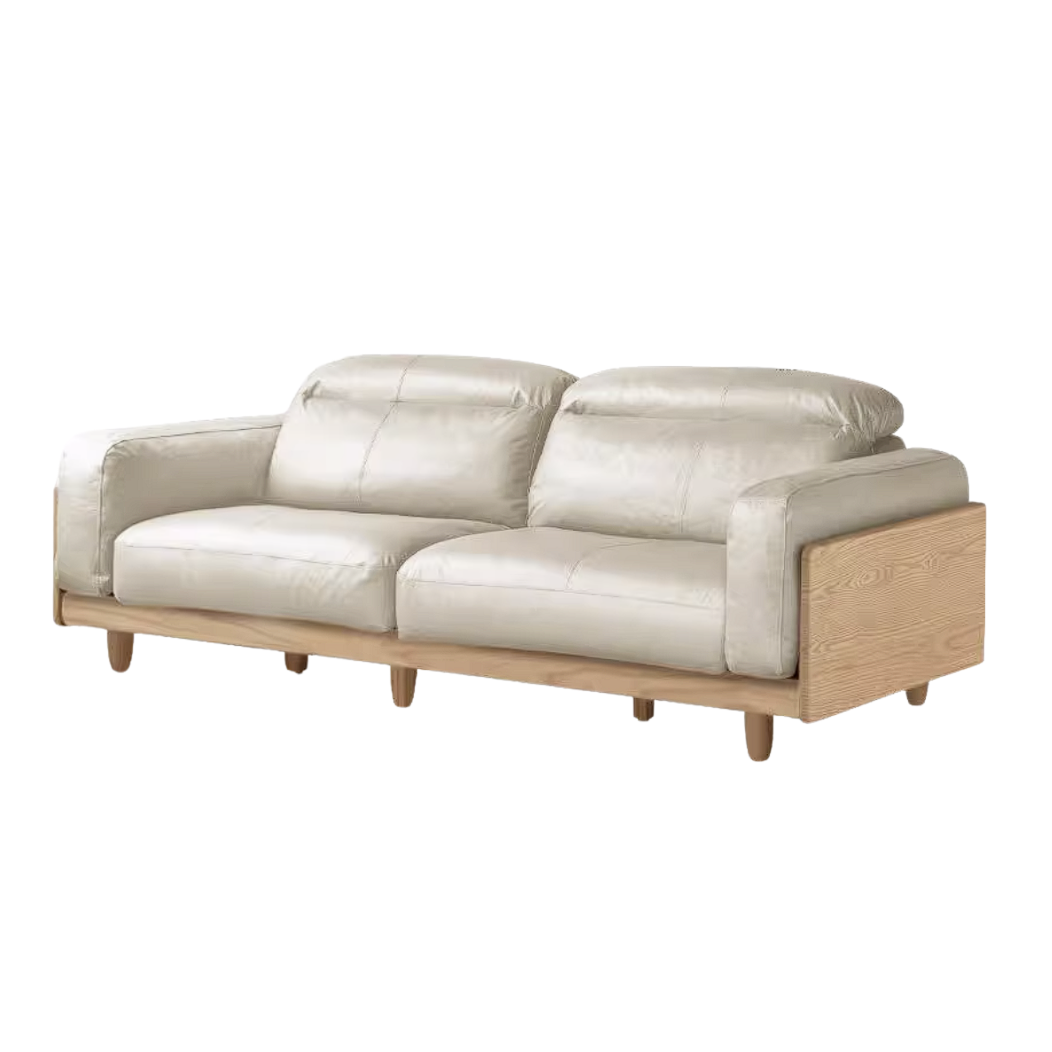 Ash Solid Wood Genuine leather Sofa with Solid Wood Frame and Adjustable Headrest