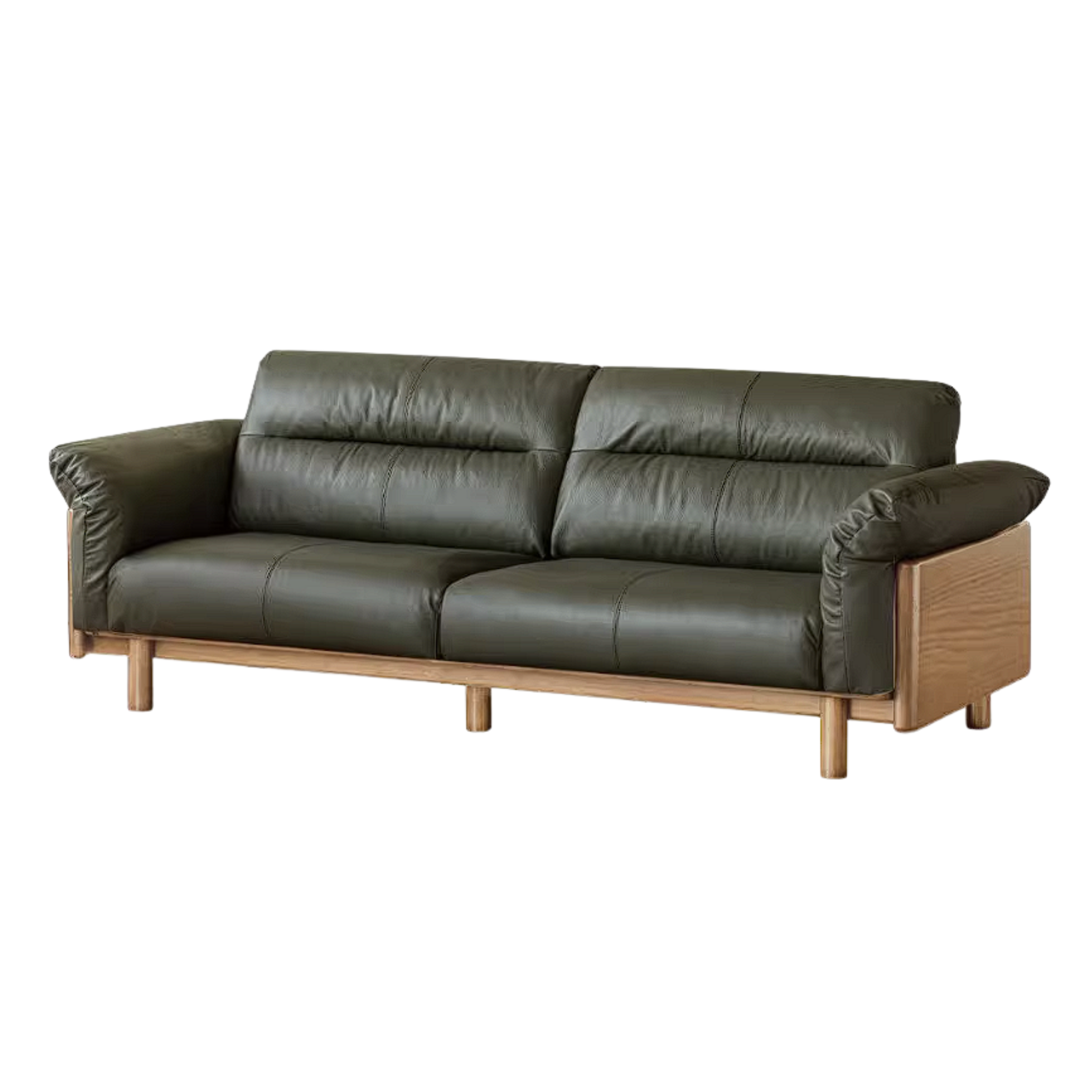 Oak Solid Wood Sofa with Wide Track Arms Genuine leather, fabric, removable and washable