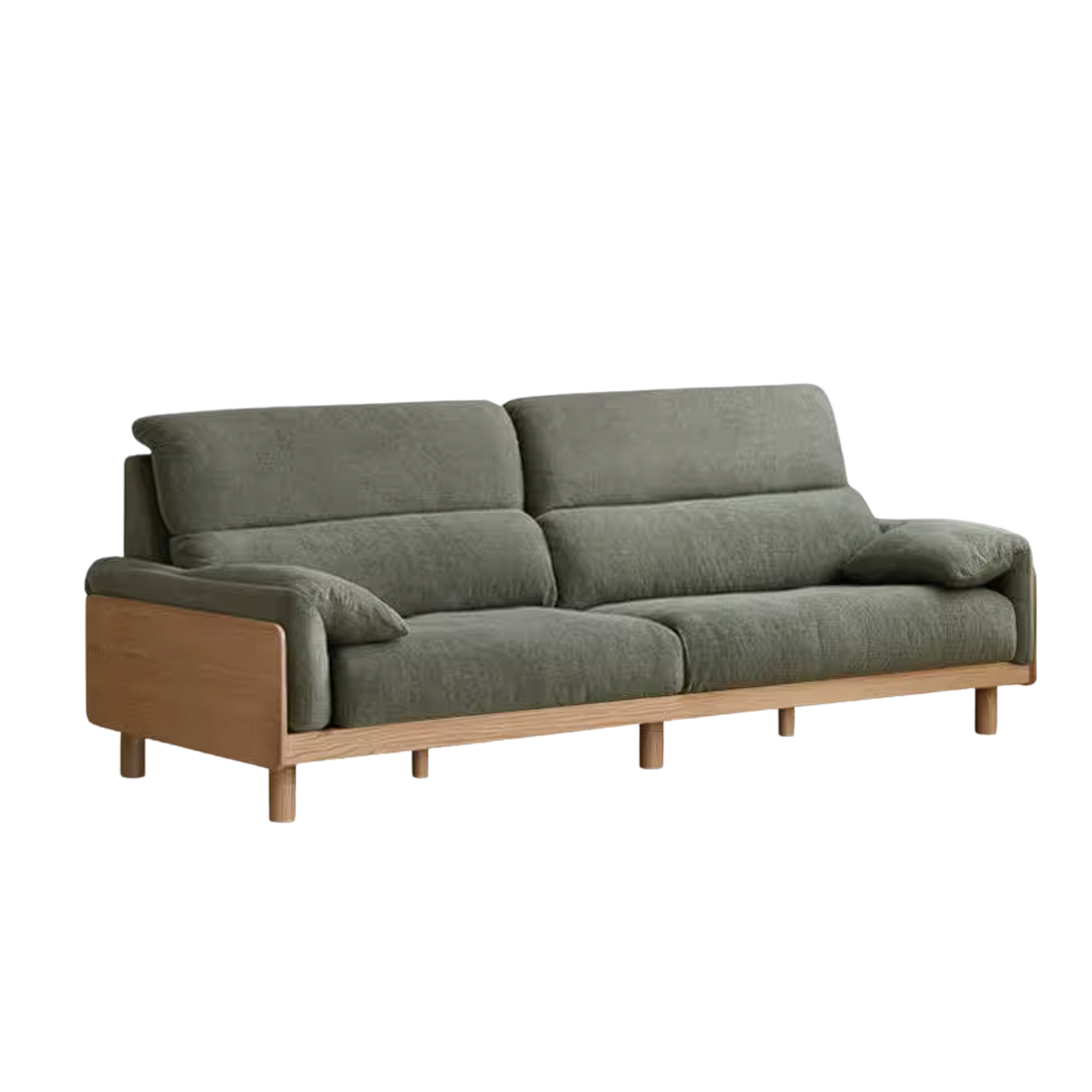 Oak, Ash Solid Wood Linen Sofa with Exposed Wood Base