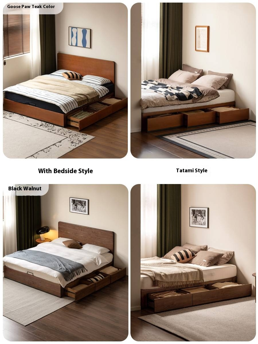 Black Walnut Solid Wood Light Luxury Box Bed