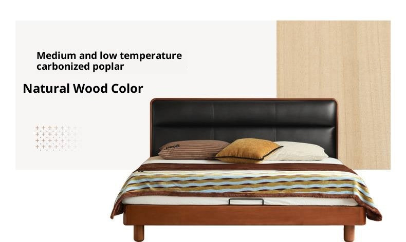 Black Walnut, Teak Solid Wood Luxury Genuine Leather Bed