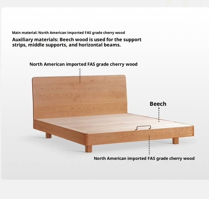 Cherry Solid Wood Suspended Bed with Light