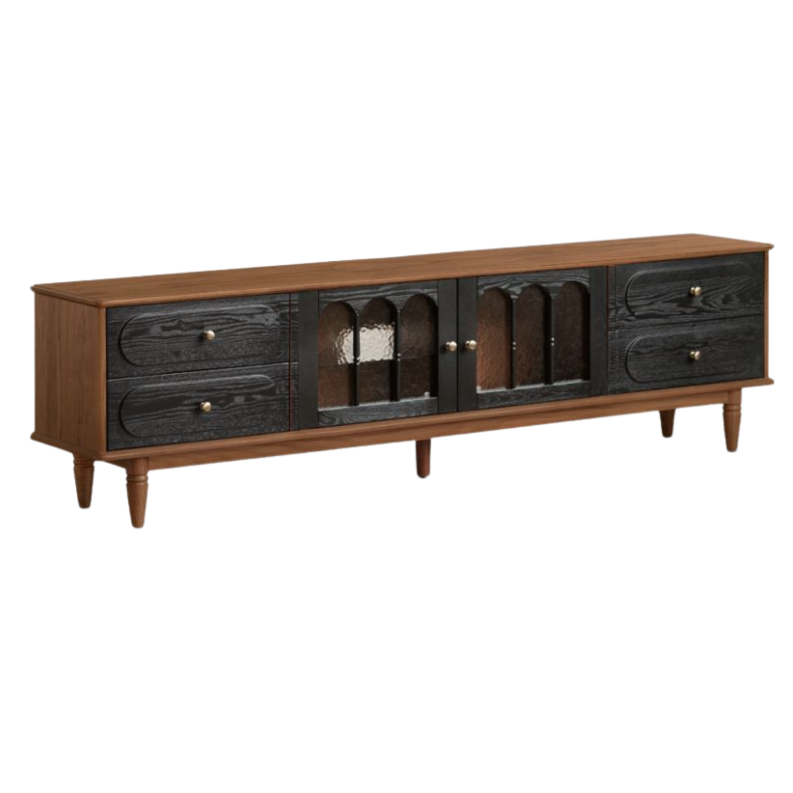 Black Walnut, Ash Solid Wood TV Cabinet with Integrated Storage, Vintage Style Floor Cabinet