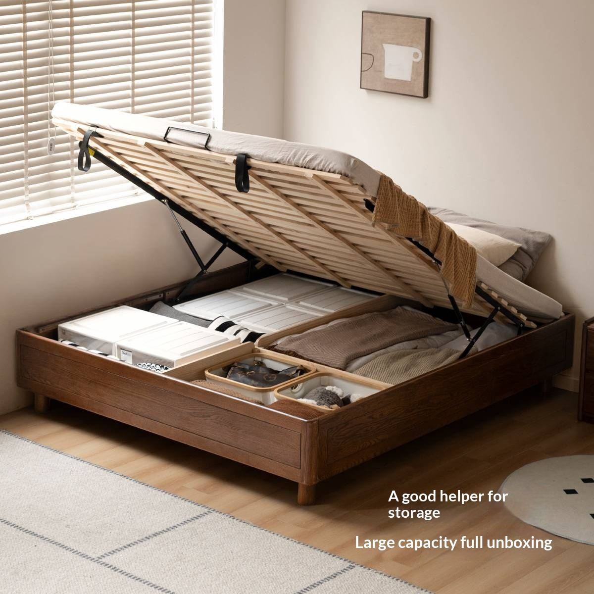 Oak Solid Wood Modern Platform Bed, Headboard-Free Box Bed