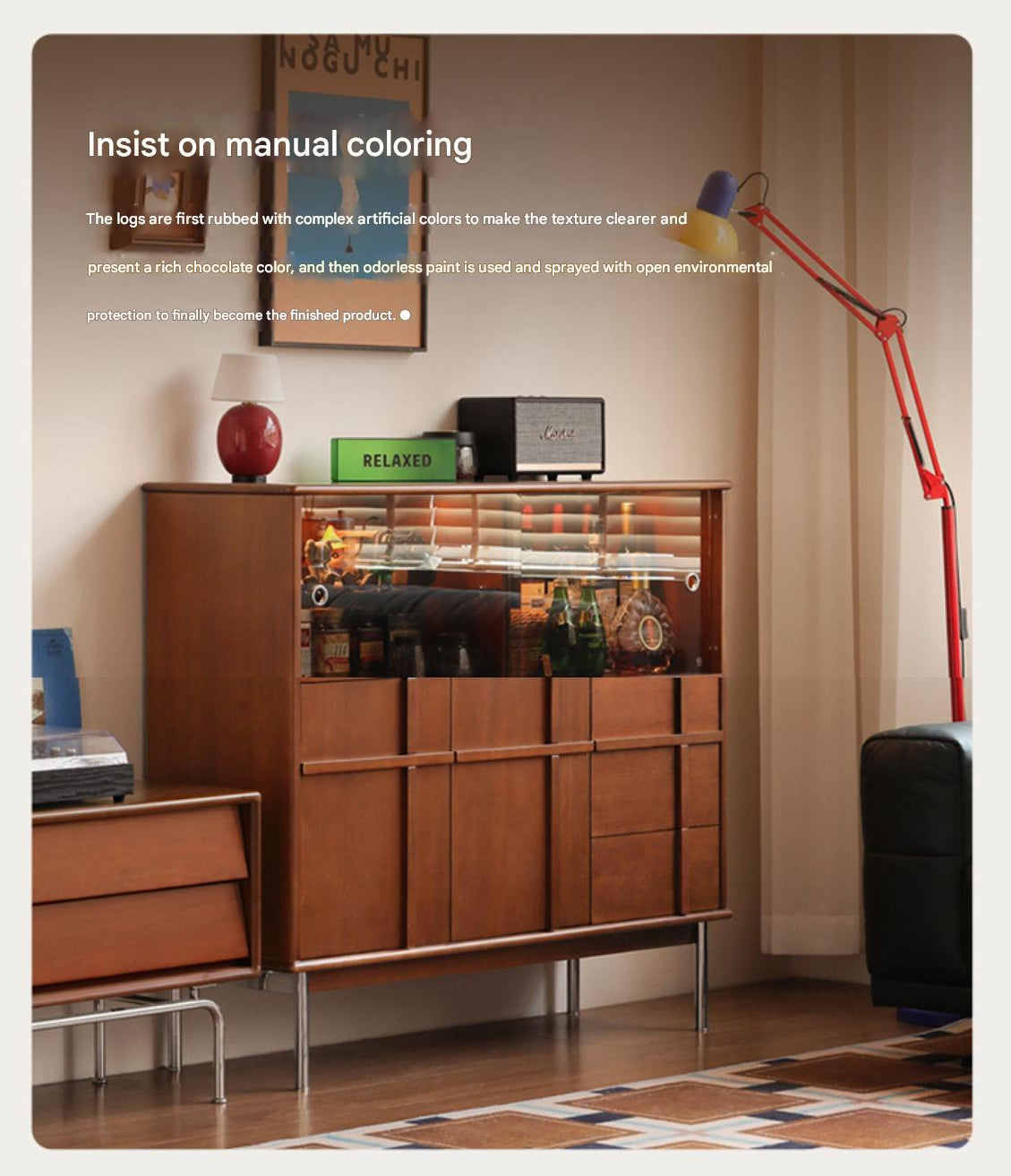 Poplar Solid Wood Medieval Style Side Cabinet.