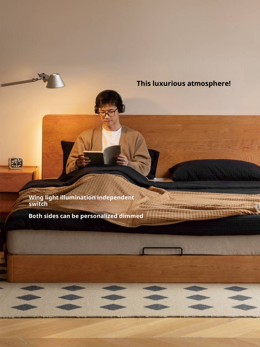 Cherry Solid Wood Suspended Bed with Light