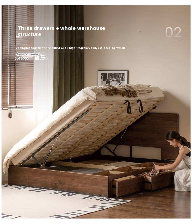 Black Walnut Solid Wood Light Luxury Box Bed