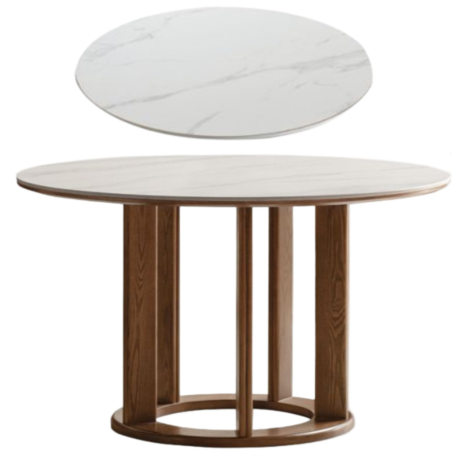 Ash Solid Wood Rock Plate Dining Table with Rotary Wheel