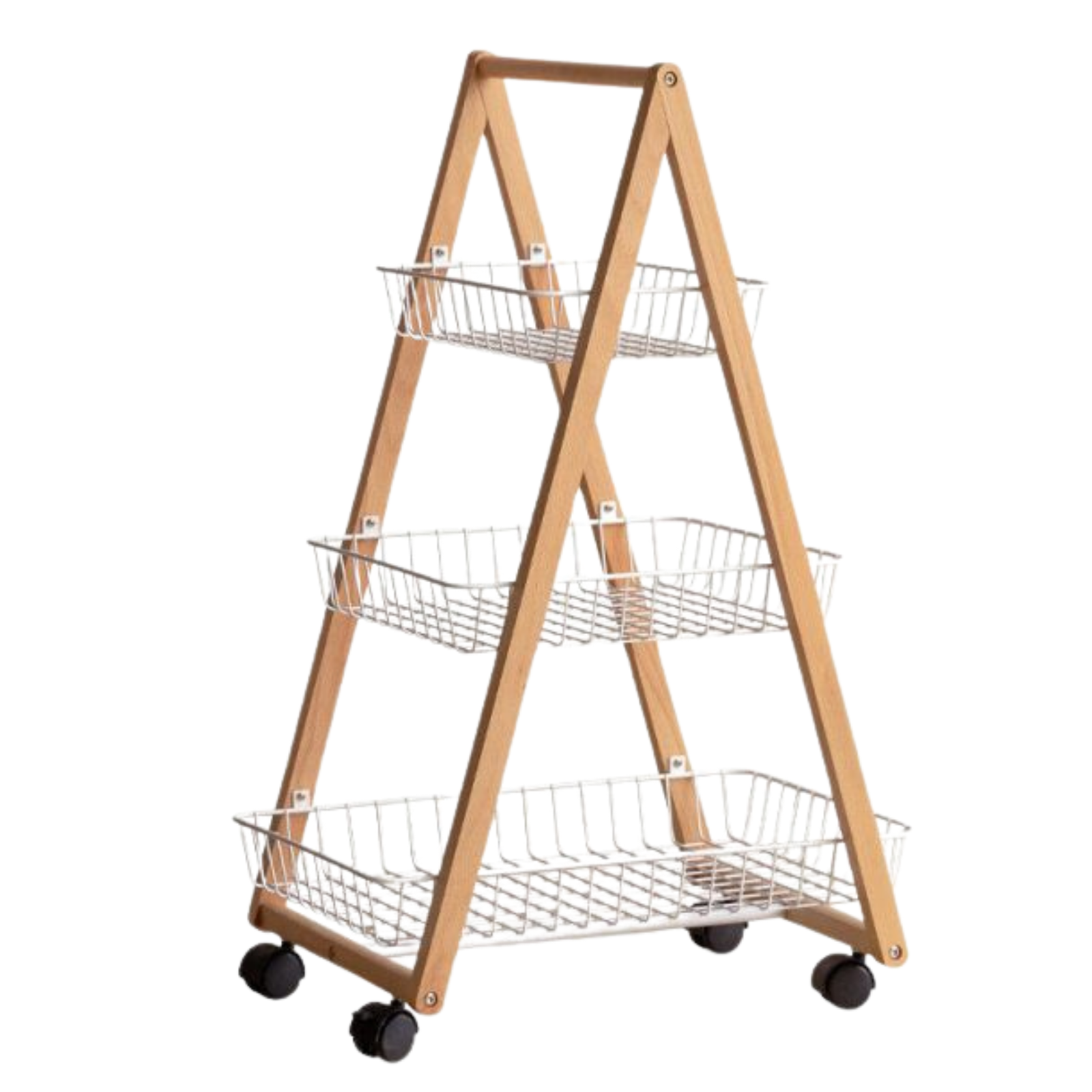 Beech Solid Wood Storage Rack with Multi-Layer and Mobile Trolley