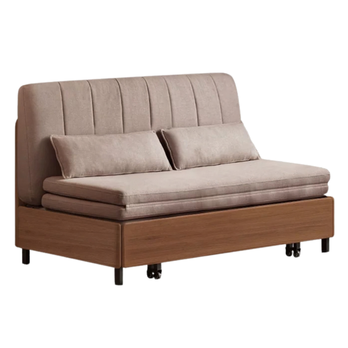 Beech, Birch Solid Wood Channeled Sofa Bed with Three-Fold Pull-Out Mechanism and Metal Legs