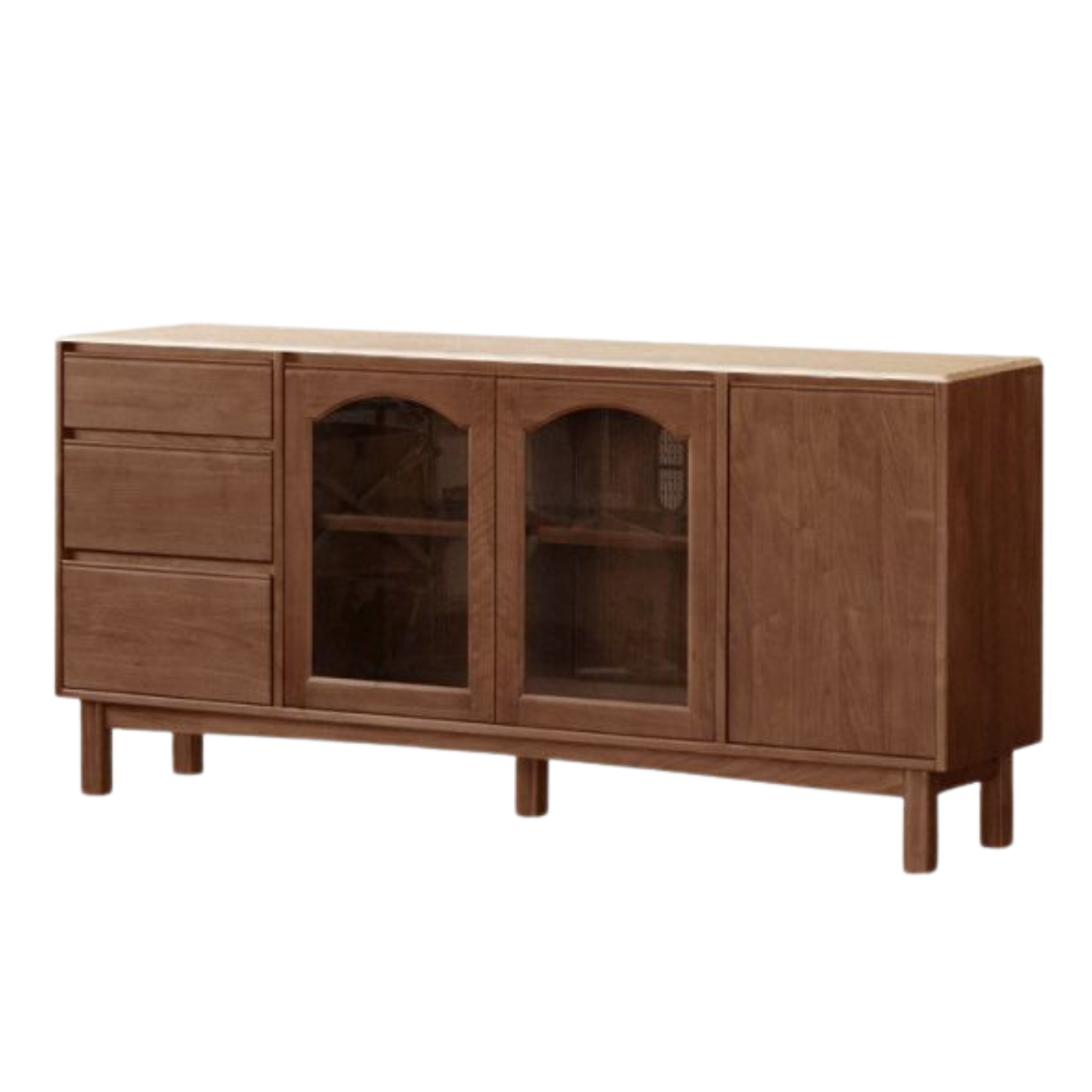 Black Walnut Solid Wood Buffet Cabinet with Retro Style and Rock Board Surface