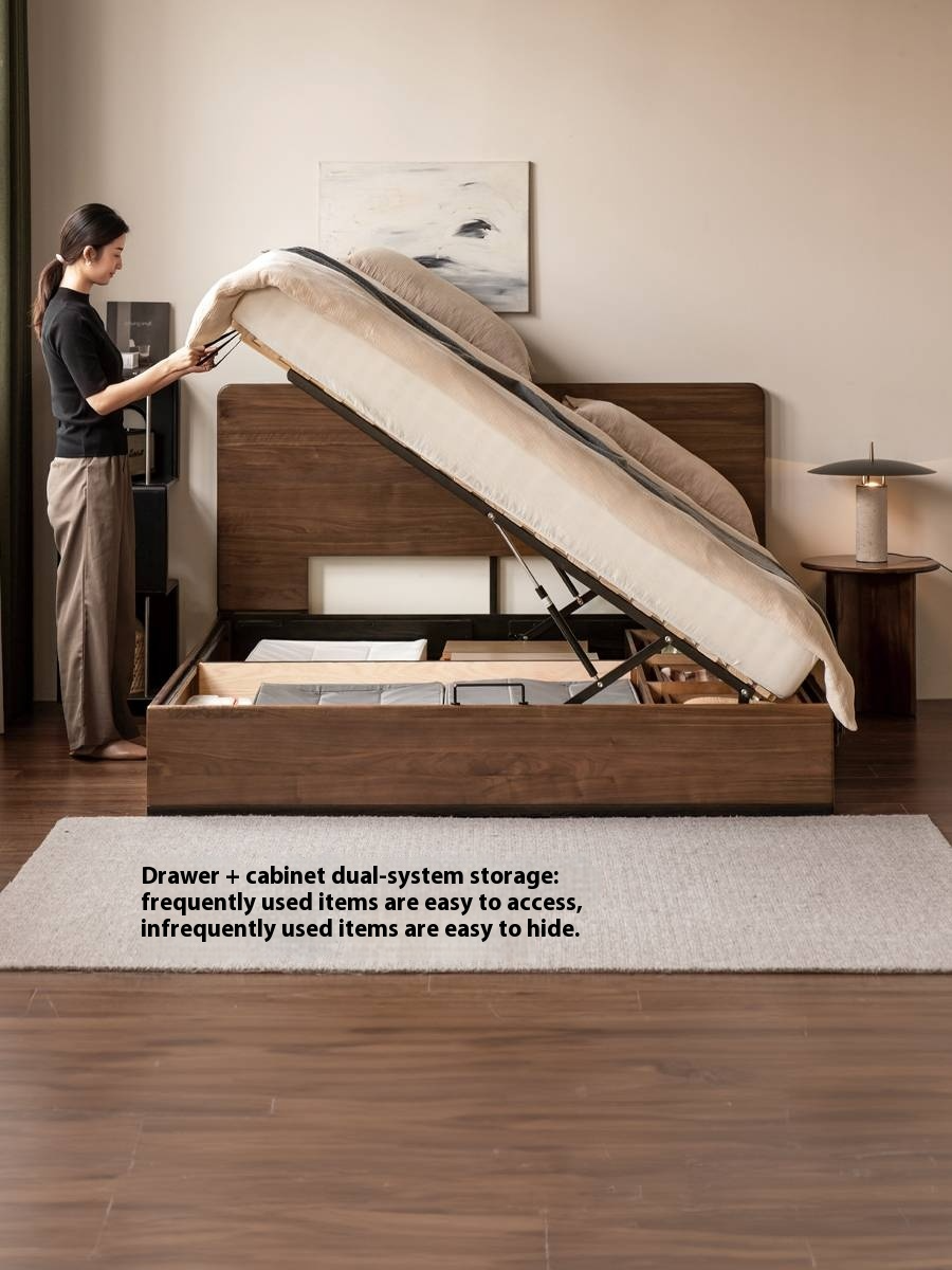 Black Walnut Solid Wood Light Luxury Box Bed