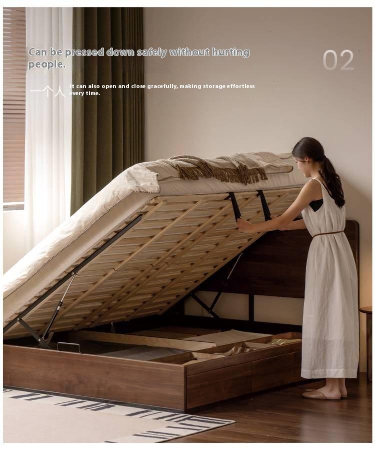 Black Walnut Solid Wood Light Luxury Box Bed