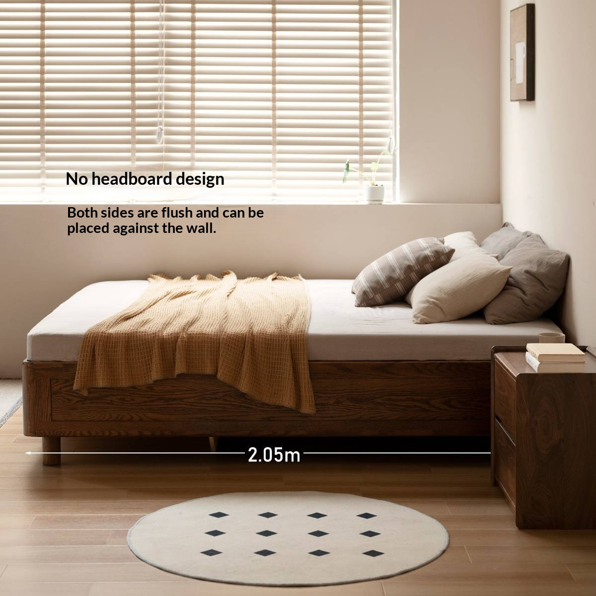 Oak Solid Wood Modern Platform Bed, Headboard-Free Box Bed