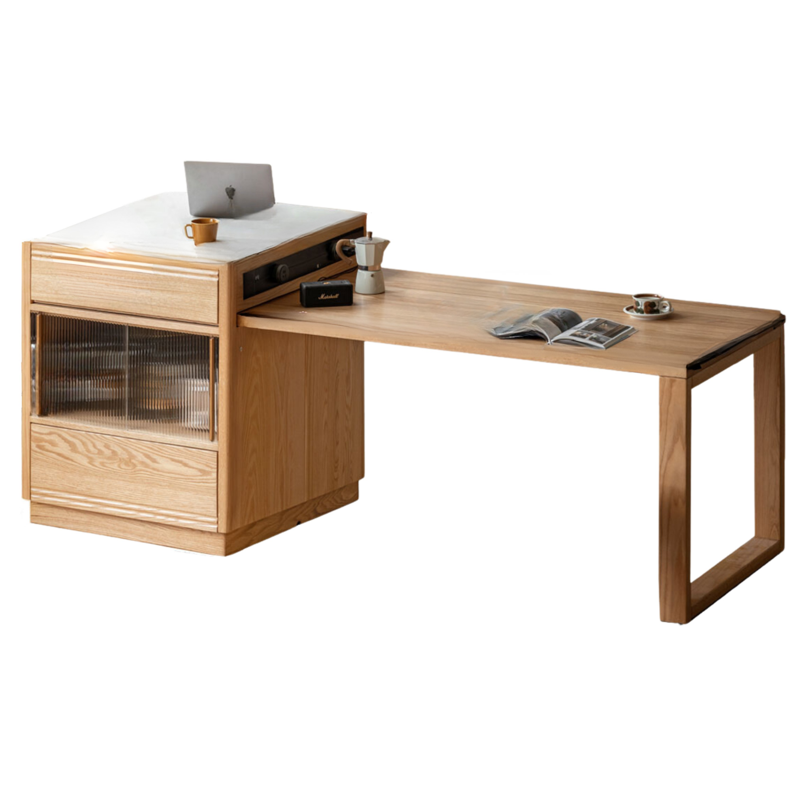 Oak Solid Wood Island + Table Integrated Retractable Rock Board