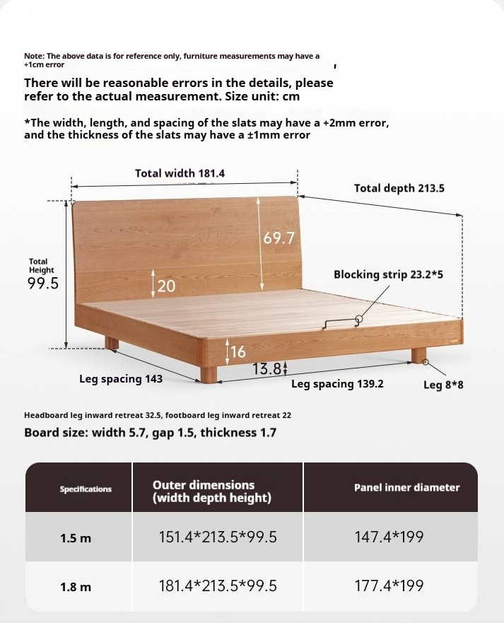 Cherry Solid Wood Suspended Bed with Light