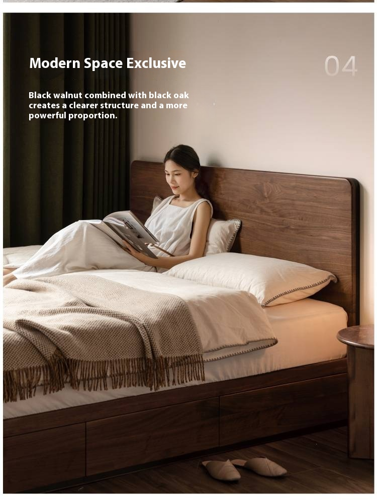Black Walnut Solid Wood Light Luxury Box Bed