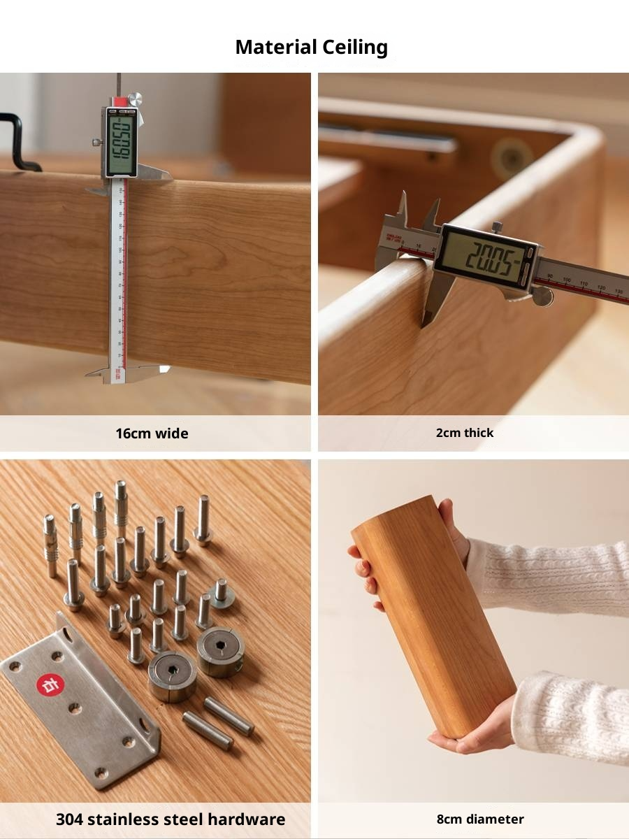 Cherry Solid Wood Suspended Bed with Light