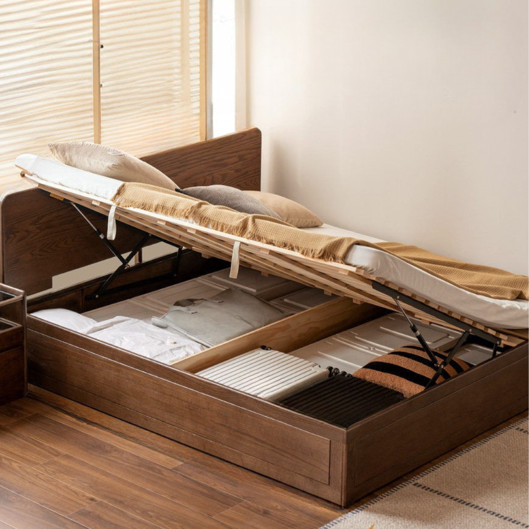 Oak Solid Wood Modern Simple Double Storage Box Bed