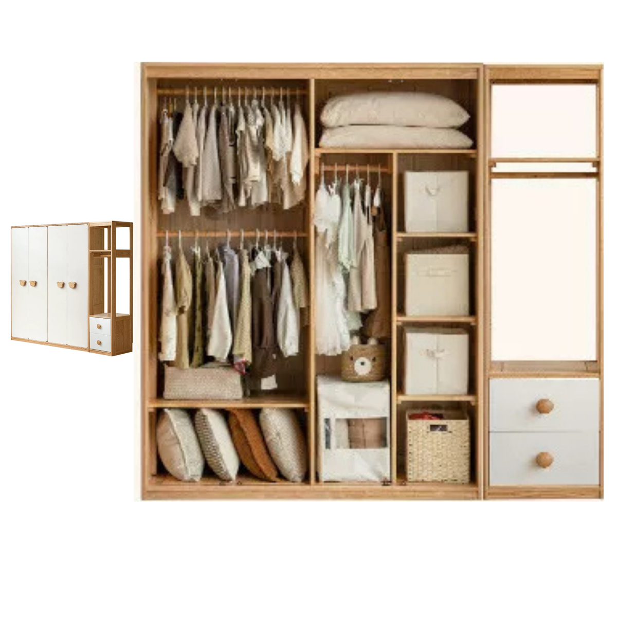 Oak Solid Wood Kids Wardrobe Combination