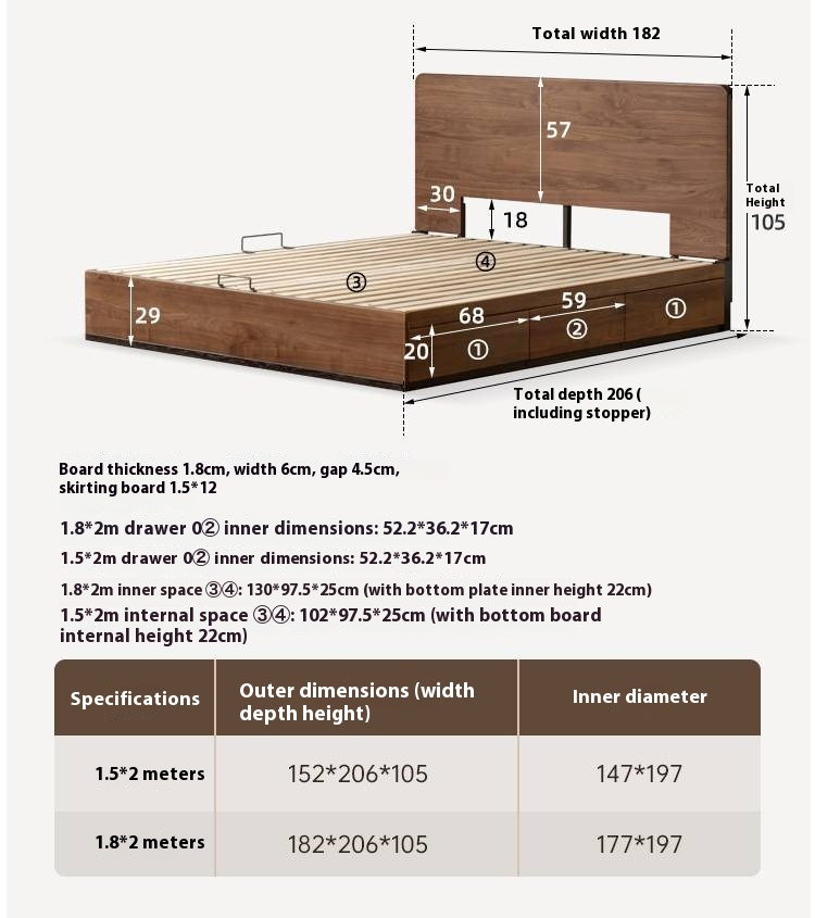 Black Walnut Solid Wood Light Luxury Box Bed