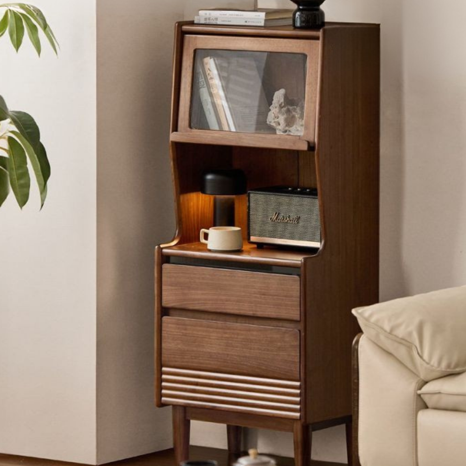 Black Walnut Solid Wood Side Cabinet with Light Luxury Finish, Sideboard