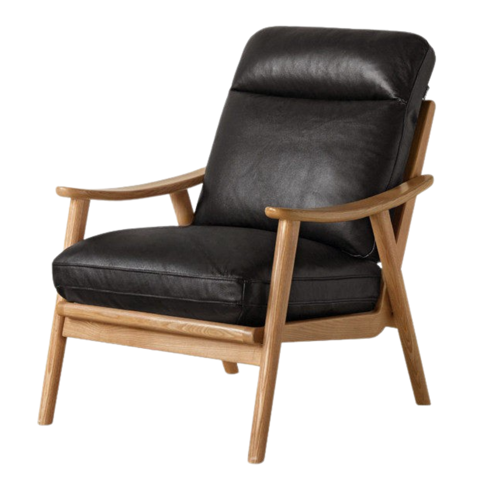 2 pcs Ash Solid Wood Genuine Leather, Fabrics Accent Chair, Modern Minimalist Lounge Chair