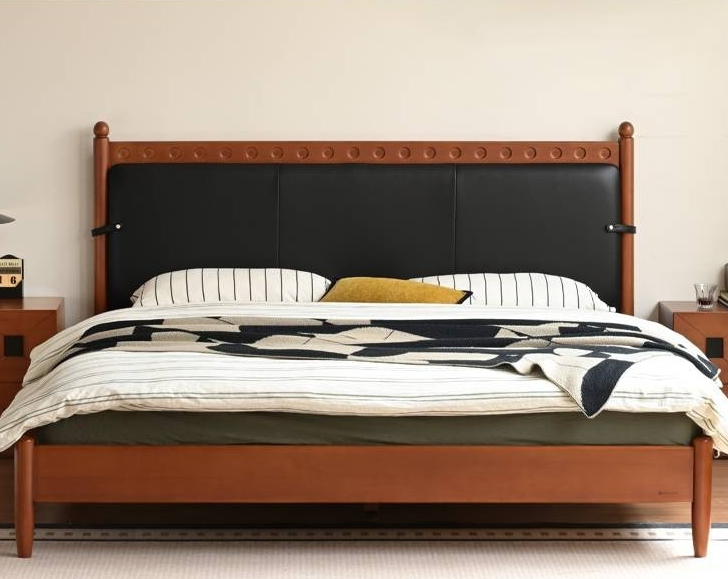 Ash Solid Wood Bed – Bauhaus Style with Soft Leather Upholstery