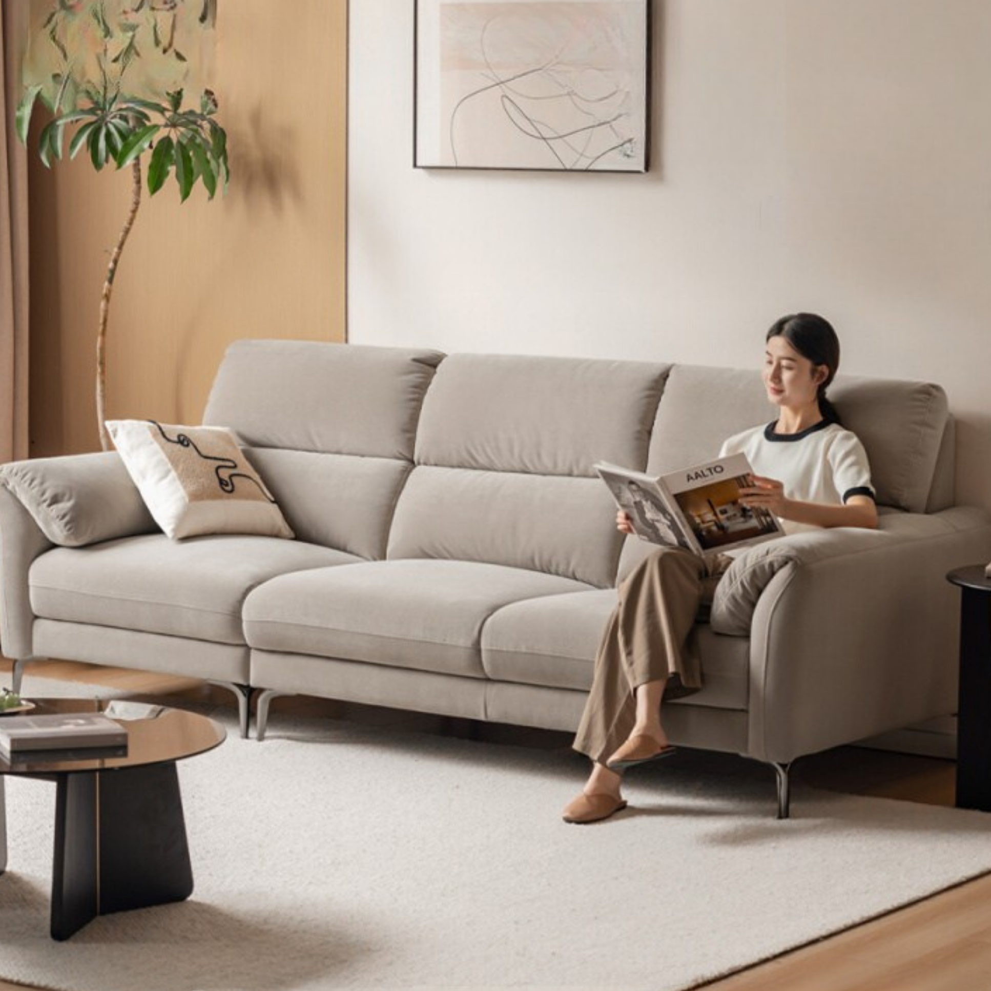 Wool Gray Flannel Fabric Sofa