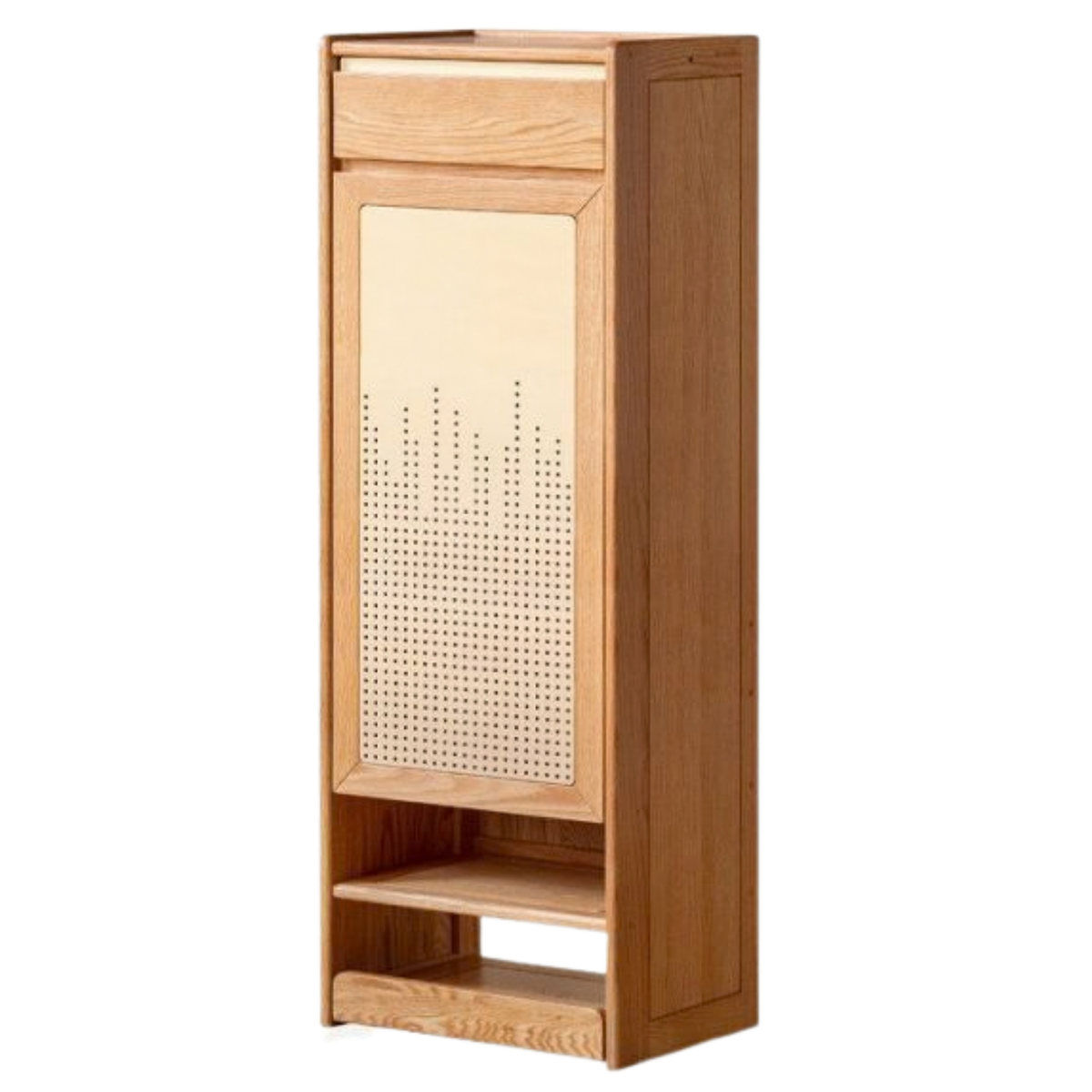 Oak Solid Wood Narrow Shoe Storage Cabinet with Pull-Out Drawer