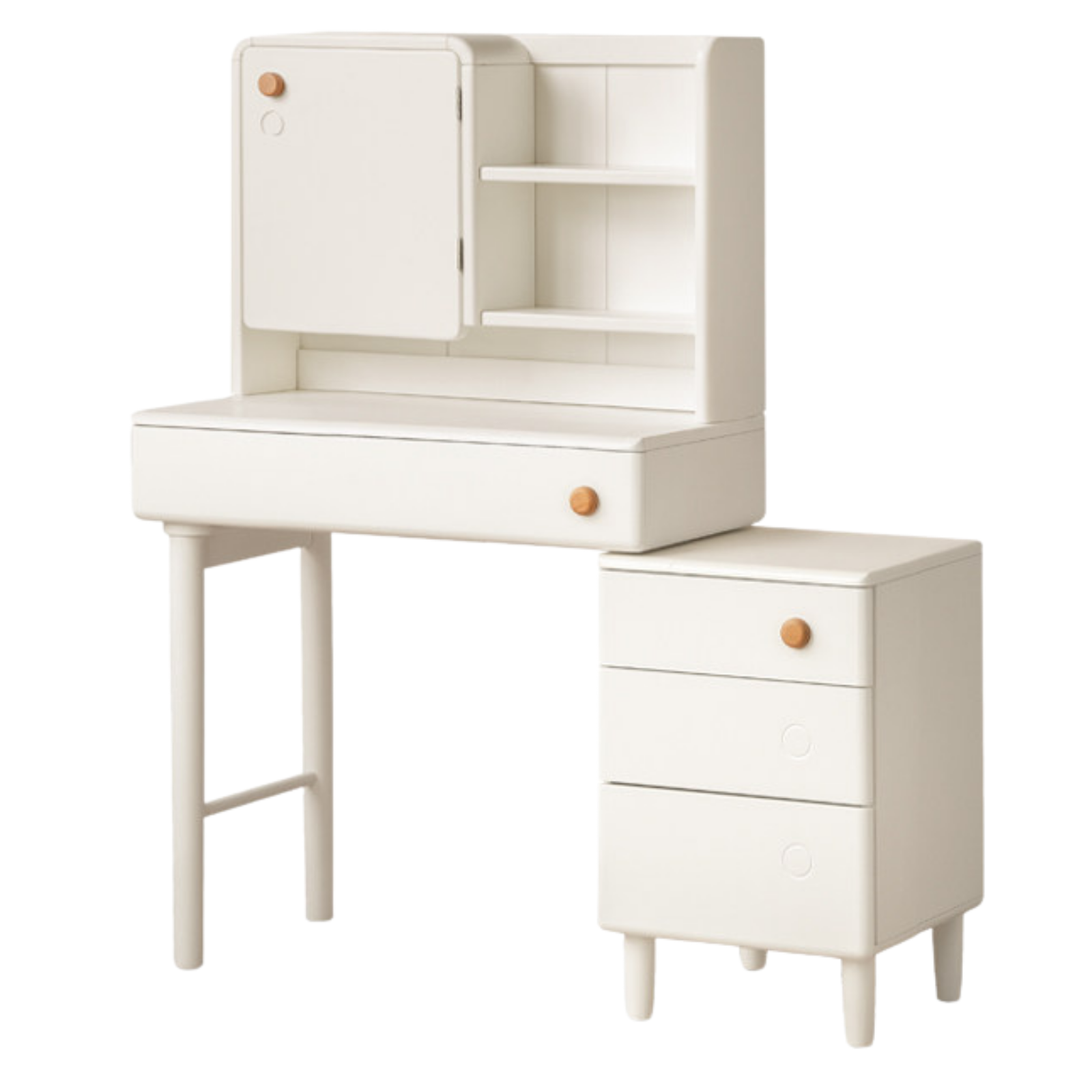 Solid Rubberwood Cream Style Vanity Table With Makeup Mirror.