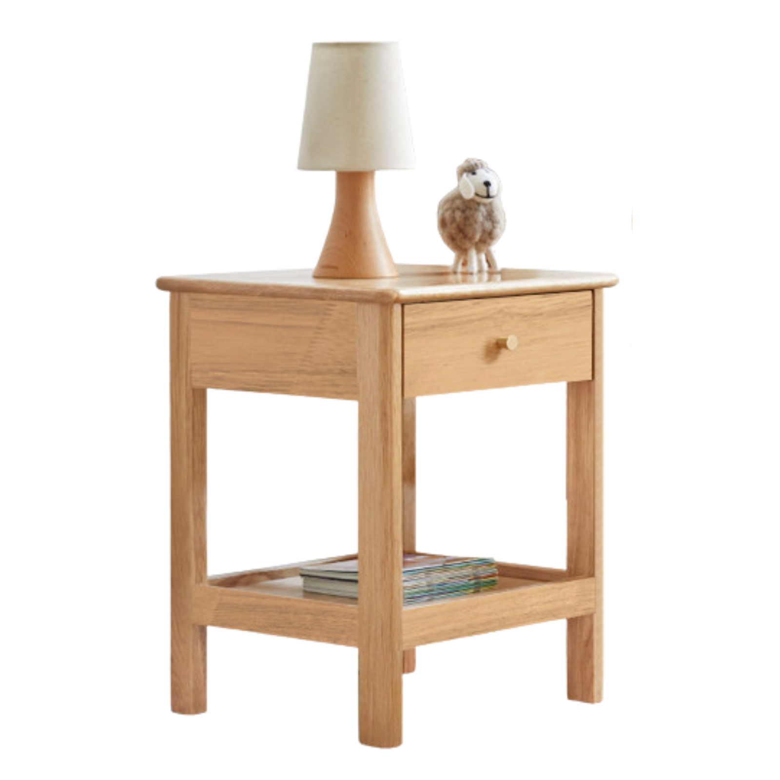Oak, Beech Solid Wood, Solid RubberWood Nightstand.