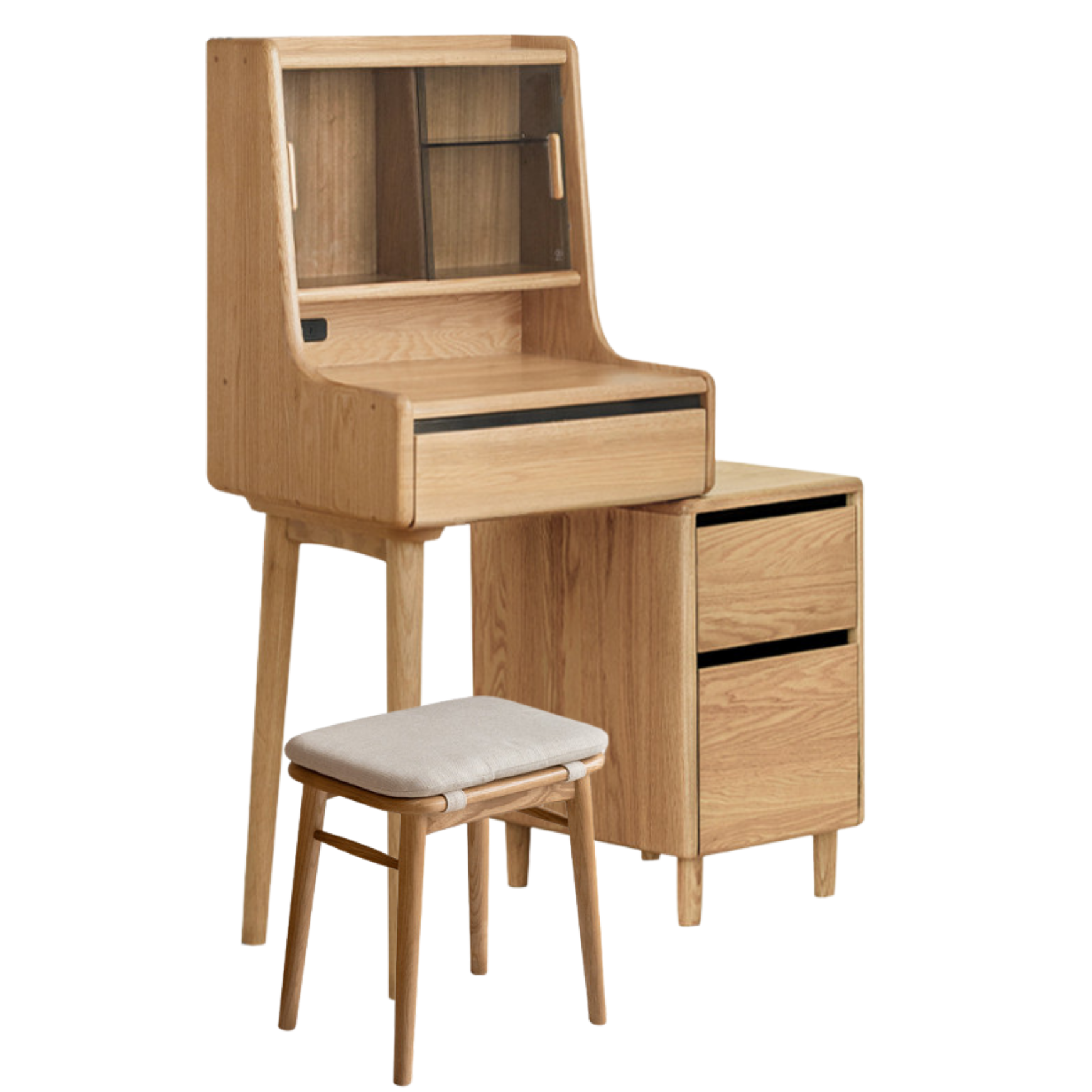 Ash Solid Wood Vanity Desk with Lighted Mirror