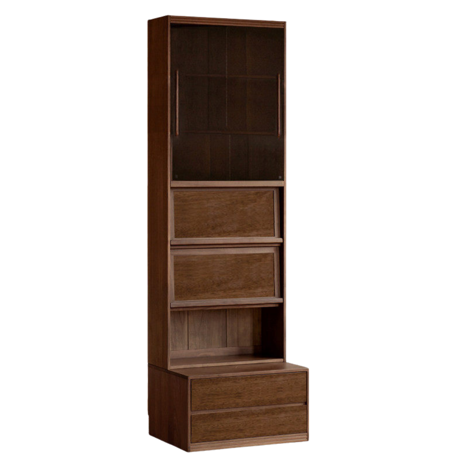 Black Walnut, Sandalwood Solid Wood Light Luxury Combined Bookshelf With Seat