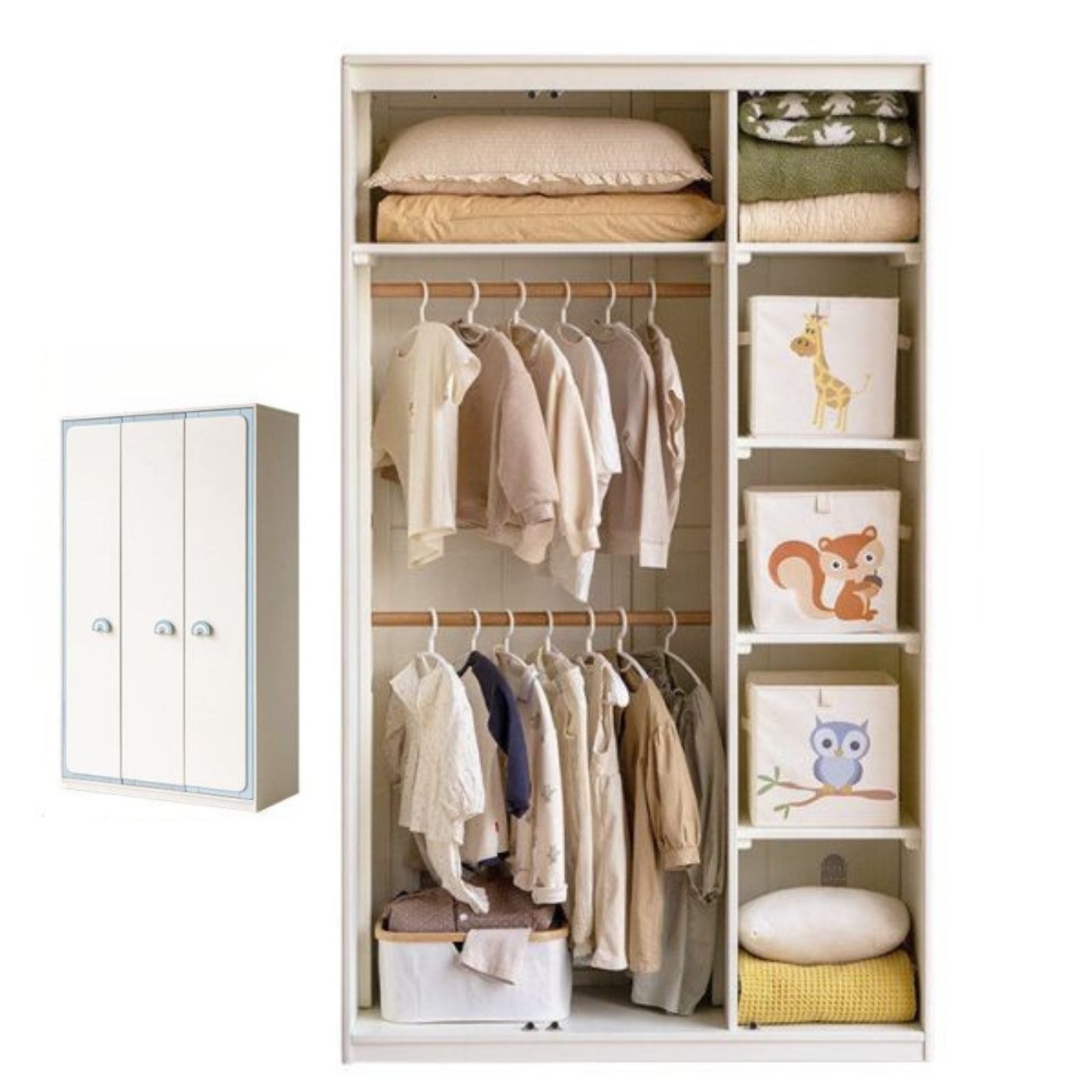 Solid RubberWood Kids Modular Wardrobe Closet with Multi-Size Storage Options