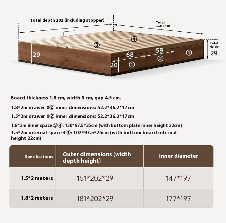 Black Walnut Solid Wood Light Luxury Box Bed